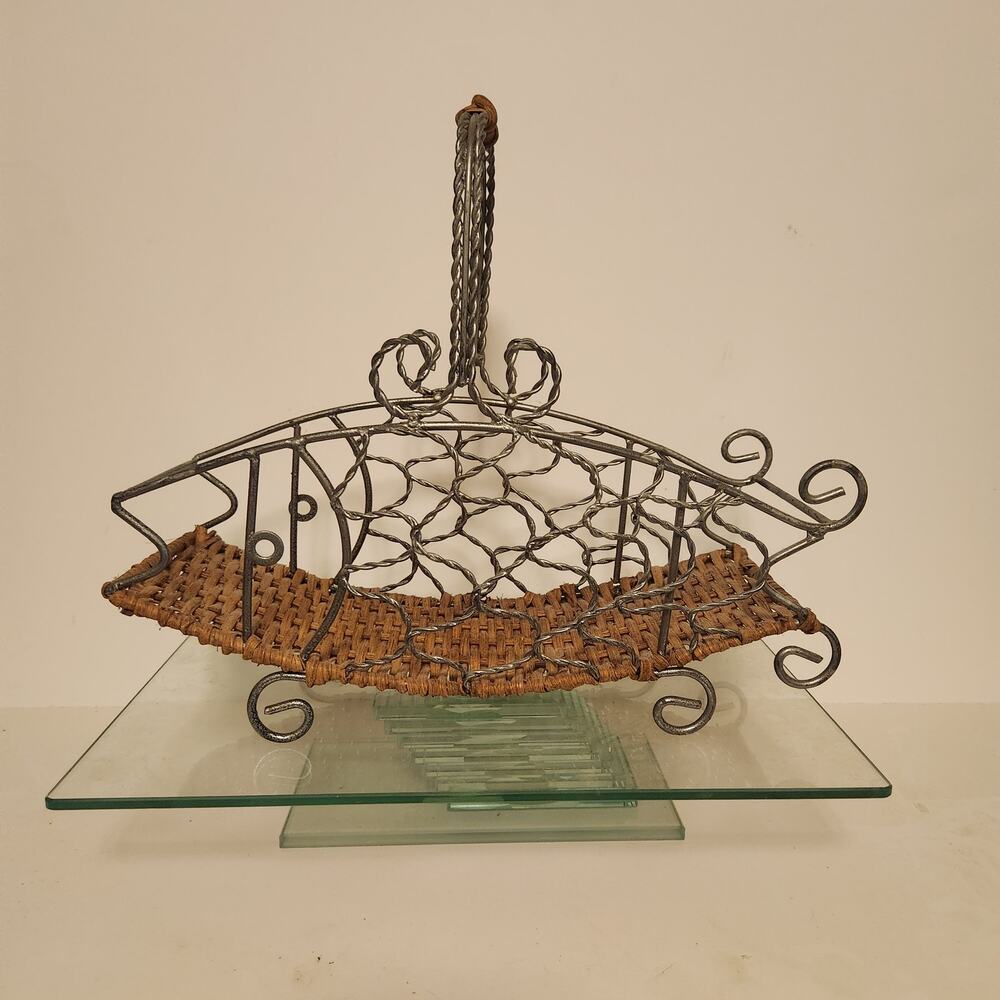 Vintage Metal and wicker Fish basket decor